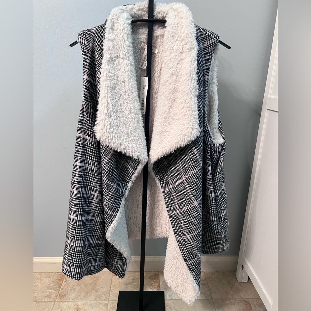 Westbound black cream and light pink plaid black Sherpa lining size 1X NWT